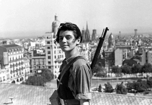 Marina Ginestà 17-year-old militiawoman on the roof of Barcelona's Colon Hotel on 21 July 1936